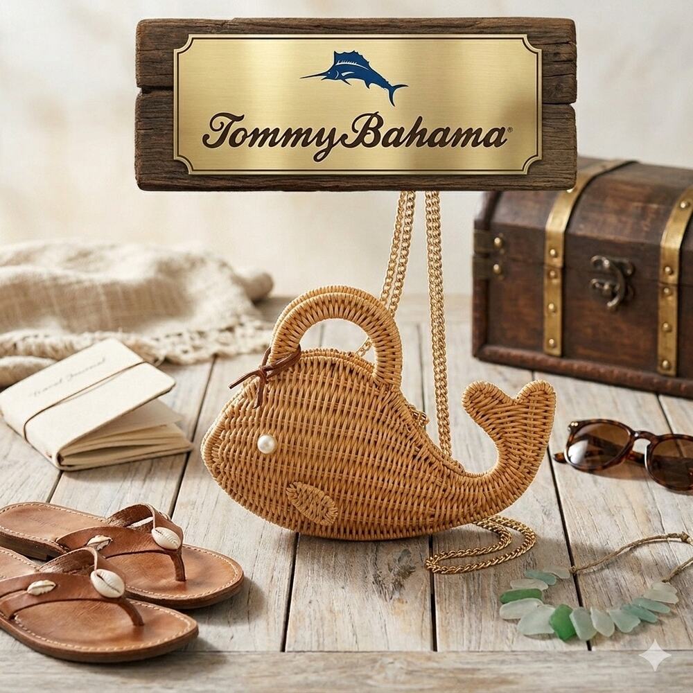 Tommy Bahama NWT Wicker Whale Crossbody Bag